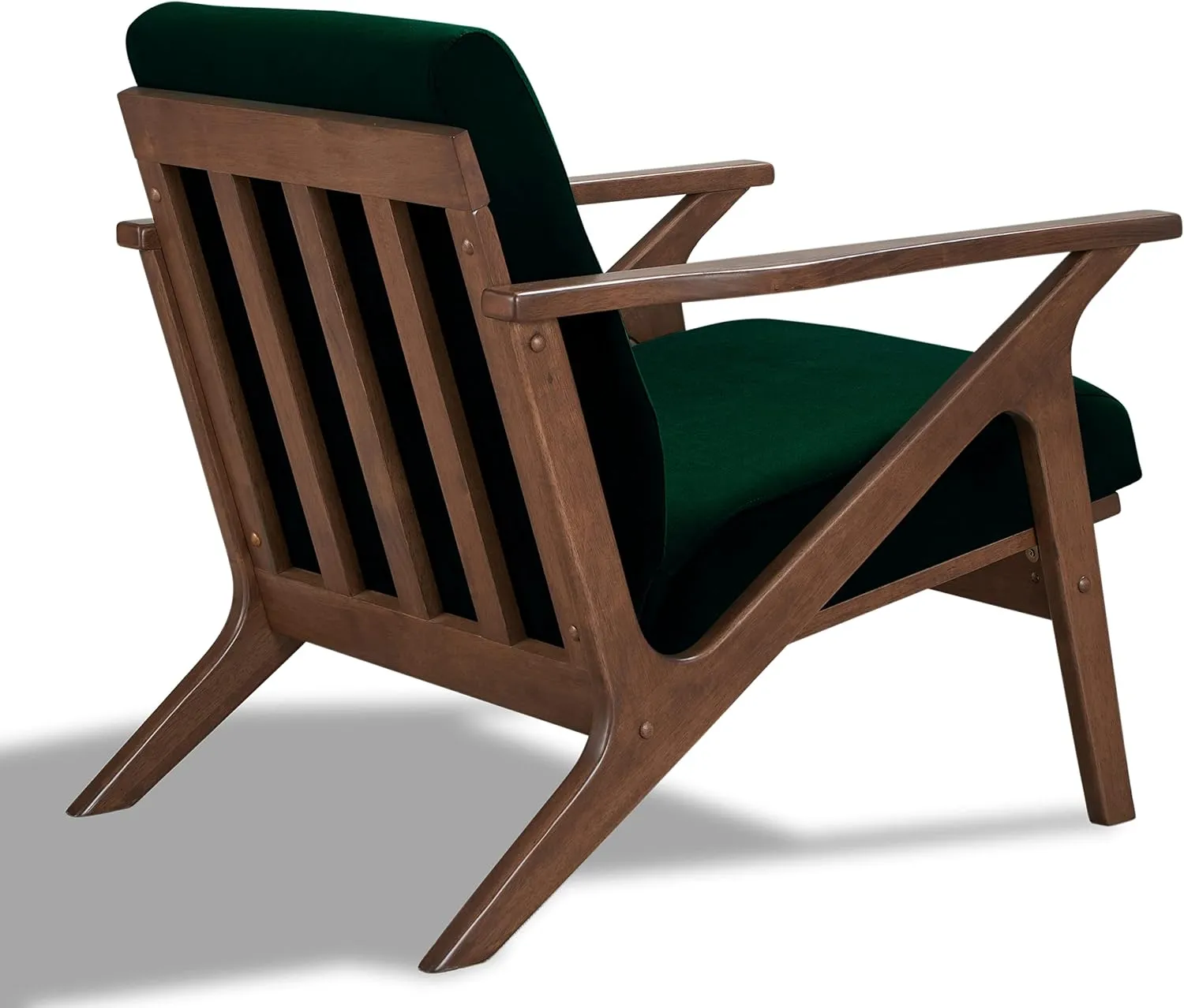 Zola Mid Century Modern Accent Chair Arm Chair, Living Room Furniture, (Green Velvet/Walnut)