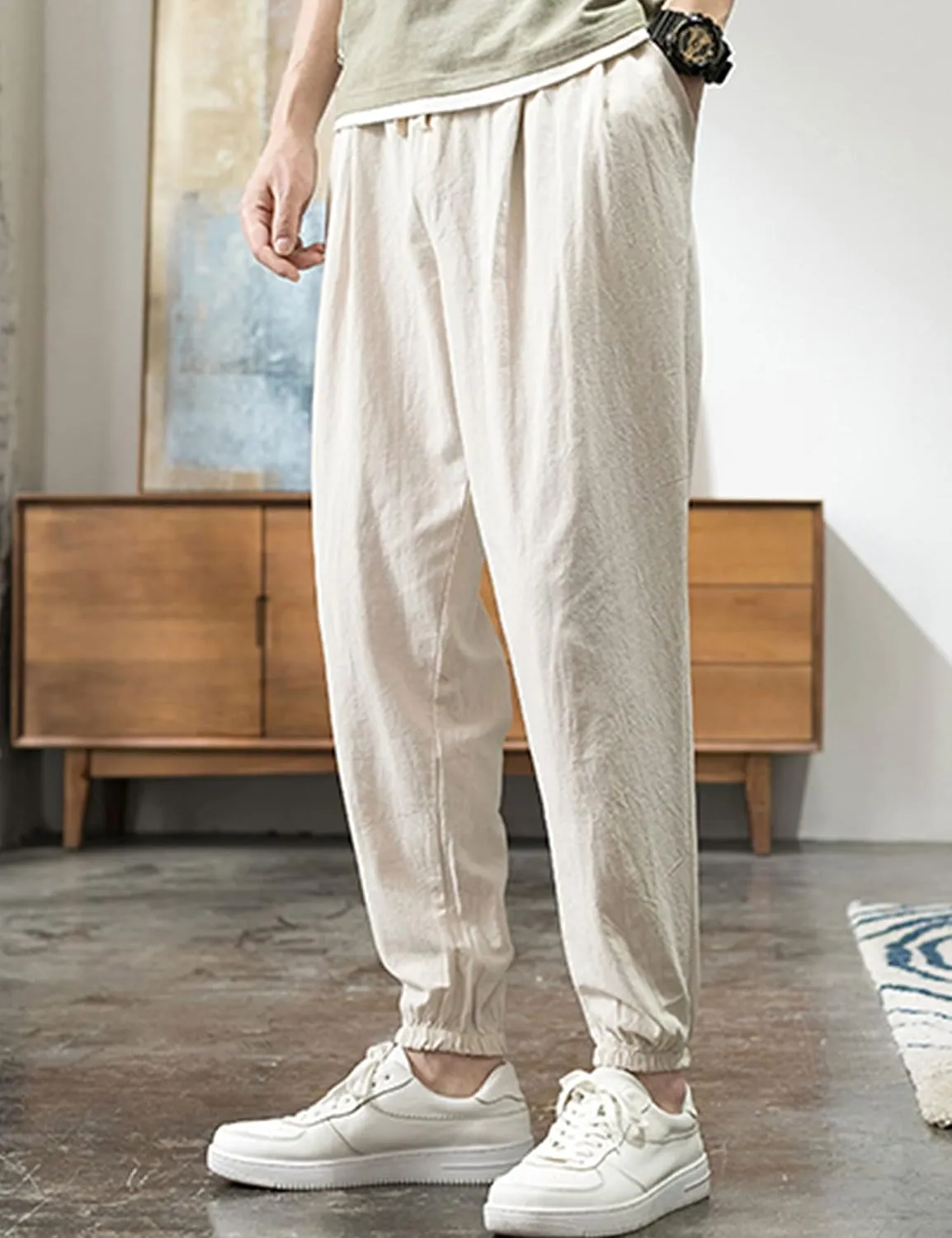Zontroldy Men's Pants Cotton Linen Yoga Golf Beach Jogger Sweat Lounge Harem Pants Trousers