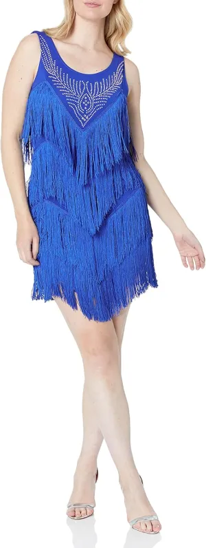 ZX Women's V Back Rhinestone Deco Fringe Dance Party Dress Latin Ballroom Dress