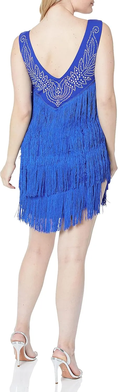 ZX Women's V Back Rhinestone Deco Fringe Dance Party Dress Latin Ballroom Dress